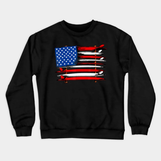 Surfboard usa american flag surfing surf surfer du Crewneck Sweatshirt by Tianna Bahringer